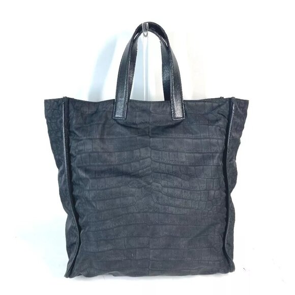 FENDI 7VA367 logo Shoulder Bag Vertical Tote Bag Nylon / Leather Black - Picture 2 of 14